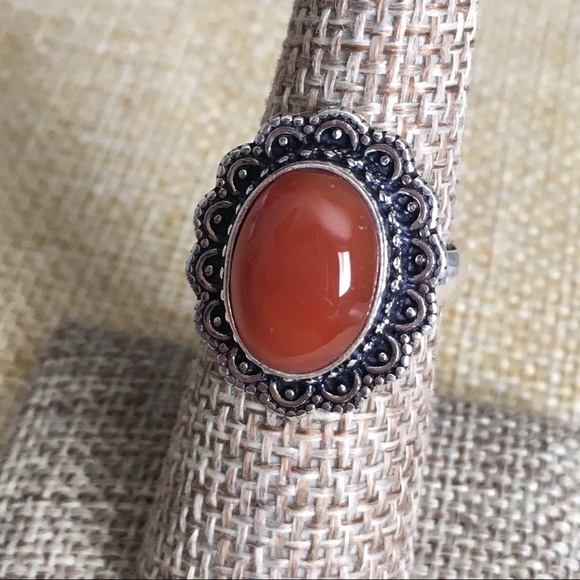 New Red Carnelian Crystal Stone Silver Overlay Ring Size 6.5 - Picture 3 of 8